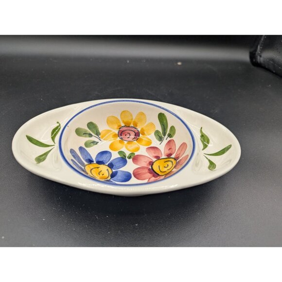 Hand Painted Amfora Portugal Ceramic Floral Pattern Oval Olive Dish - Picture 2 of 10